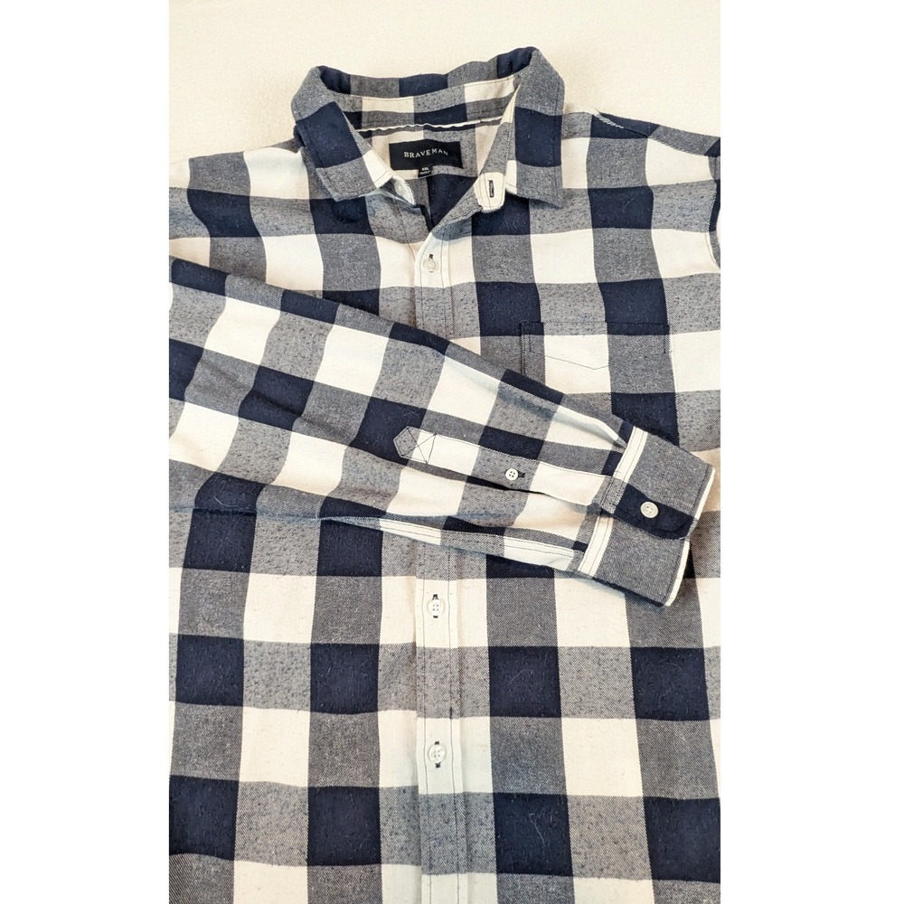 Braveman Men's Plaid Long Sleeve Button Down Shirt‎ Navy White XXL